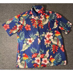 pacific legend hawaiian shirt size XL blue floral all over print toucan bird par